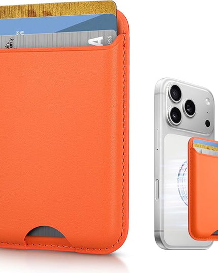 Magnetic Mag-safe Wallet Cell Phone Card Holder for Phone Case with Mag-Safe, Stronger Magnetic RFID Leather Phone Wallet Stick on for iPhone 17/16/15/14/13/12 Series, Fit 3 Cards