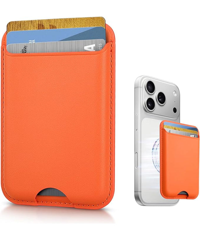 Magnetic Mag-safe Wallet Cell Phone Card Holder for Phone Case with Mag-Safe, Stronger Magnetic RFID Leather Phone Wallet Stick on for iPhone 17/16/15/14/13/12 Series, Fit 3 Cards