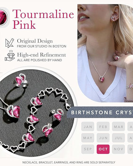 Leafael Infinity Love Heart Link Bracelets, Birthstone or Healing Stone Crystal Bracelet for Women, Silver Tone Jewelry Gifts for Her, 7-inch Chain and 2-inch Extender