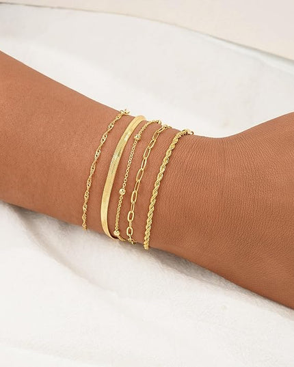 BERISO Gold Bracelets for Women, Elegant Adjustable 14K Gold Plated Bracelet for Women, Trendy Minimalist Dainty Gold Bracelet for Everyday Wear