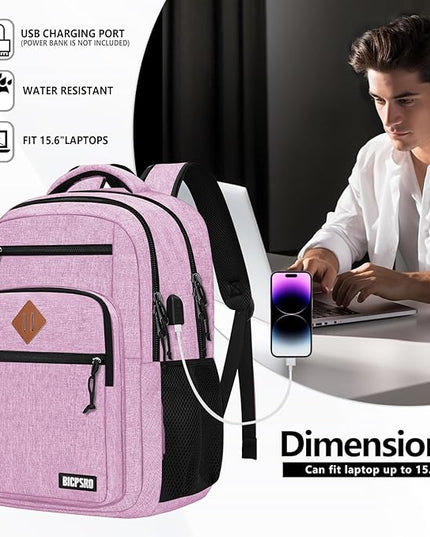 Classic Backpack for Men Women, School Backpack for Girls Boy Teens,15.6 Inch Laptop Bookbag with USB Charger for College High School Work Business Computer Back Pack,mochilas para hombres,Pink