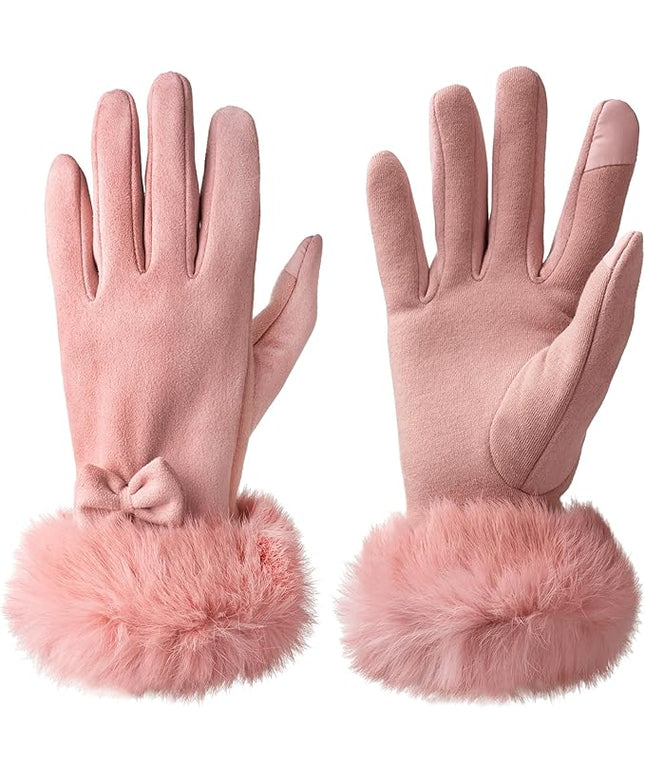 Vagasi Women Touch Screen Gloves, Fleece Lined Winter Gloves for Ladies, Thermal Suede Gloves Fur Cuff for Girls Gifts