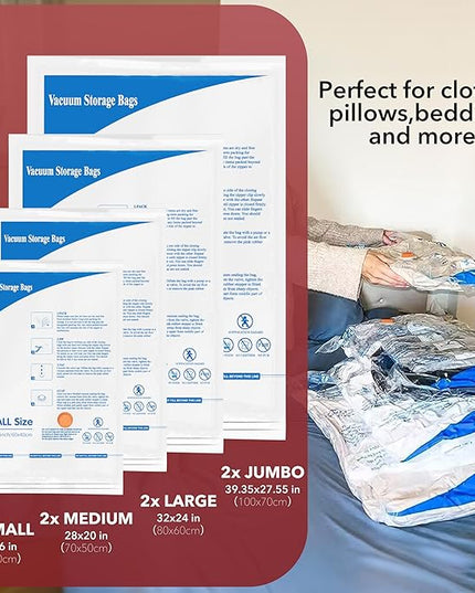 Travel Vacuum Bags With Pump,Vacuum Storage Bags with Electric Pump 8 Combo (2 J/2 L/2 M/2 Small), Plastic Packaging Bags,Travel Vacuum Bag For Luggage,Clothes, Pillows, Comforters, Blankets, Bedding