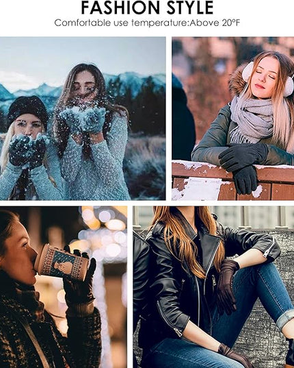 Womens Winter Leather Touchscreen Texting Warm Driving Lambskin Pure Genuine leather Gloves