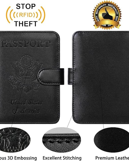 Passport Holder Cover Wallet RFID Blocking Leather Card Case Travel Accessories for Women Men (Black)