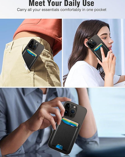 TopMade for Magsafe Wallet, Strongest Magnetic Card Holder for iPhone 17, iPhone 16/15/14/13/12 Series, Leather Magnetic Phone Wallet with Powerful Magnets, RFID Blocking, Fit 4 Cards, Carbon Fiber