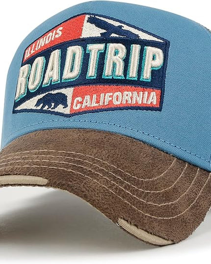 ililily Premium Road Trip Vintage Distressed Snapback Trucker Hat Baseball Cap
