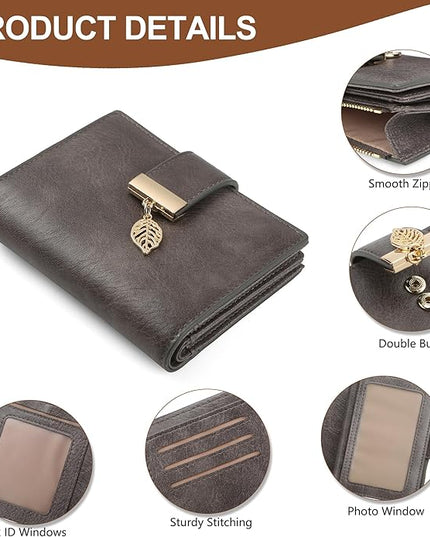 yiijay Small Wallet Women RFID Blocking Leather Bifold Wallet Credit Card Holder for Women Ladies Compact Wallet Mini Purse With Zipper Pocket