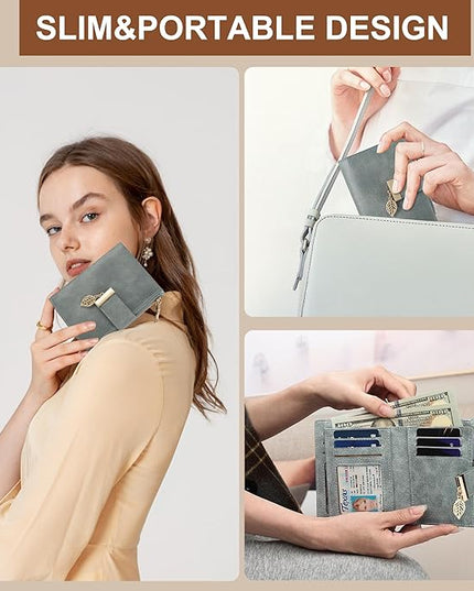yiijay Small Wallet Women RFID Blocking Leather Bifold Wallet Credit Card Holder for Women Ladies Compact Wallet Mini Purse With Zipper Pocket