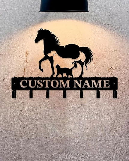 Personalized Custom Name Farm Horse Wall Key Hooks,Metal Horse Art Clothes Hooks,Metal Horse Wall Home Storage Decorative,For Front Door, Hallway, Kitchen, Bedroom,Keys,Hats (Style A)