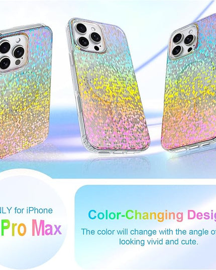 Glitter Case for iPhone 16 Pro Max Case for Women Girls [Compatible with Magsafe] Clear Cute Girly Aesthetic Colorful Iridescent Rainbow Sparkly Sparkle Bling Magnetic Protective Phone Cover