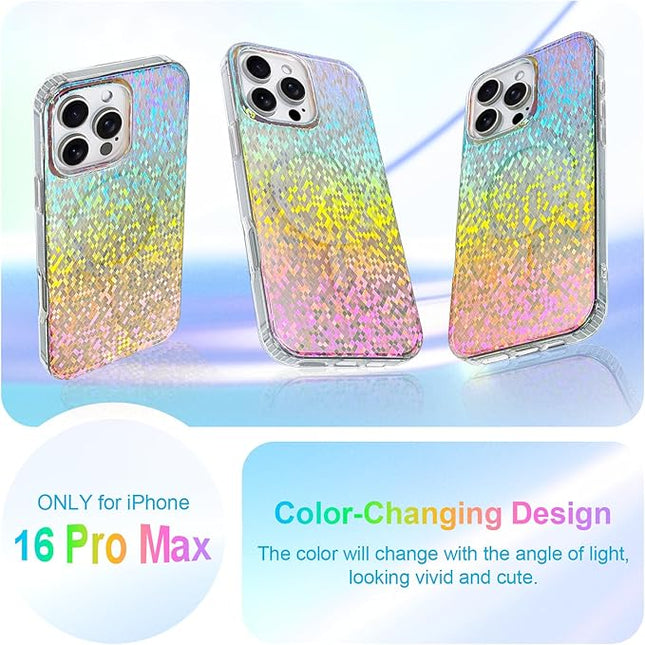 Glitter Case for iPhone 16 Pro Max Case for Women Girls [Compatible with Magsafe] Clear Cute Girly Aesthetic Colorful Iridescent Rainbow Sparkly Sparkle Bling Magnetic Protective Phone Cover