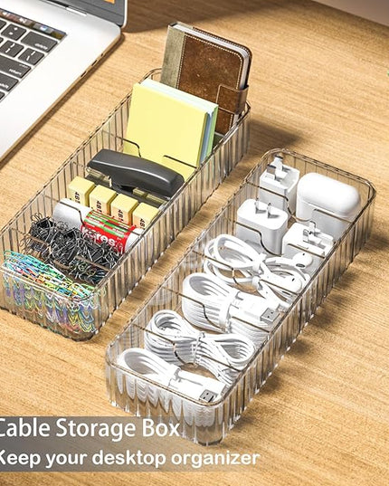 Cable Storage Boxes Organizers 2 Pack,Cord Charger Storage Organizer Box Case with 20pcs Cable Ties,Stackable,Clear