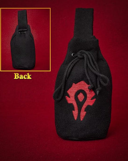 Mythrojan Medieval Woolen Belt Pouch Warcraft For the Horde Drawstring Portable Pouch Embroidered Coin Purse Costume Waist Bag for Cosplay, LARP - Black