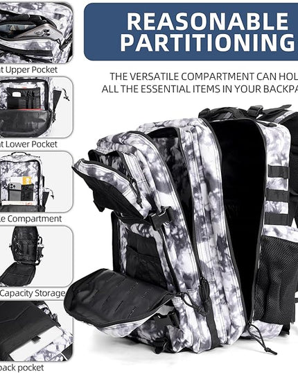 gracedon Tactical Backpack - Military Molle Bag 3 Days Pack for men and Women Large Assault Rucksack 45L (Black)