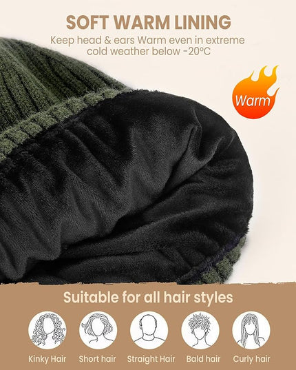 Winter Beanie Hat for Men & Women, Fleece Lined Thermal Knit Hat Ski Beanie Skull Cap Cuffed Cap for Cold Weather