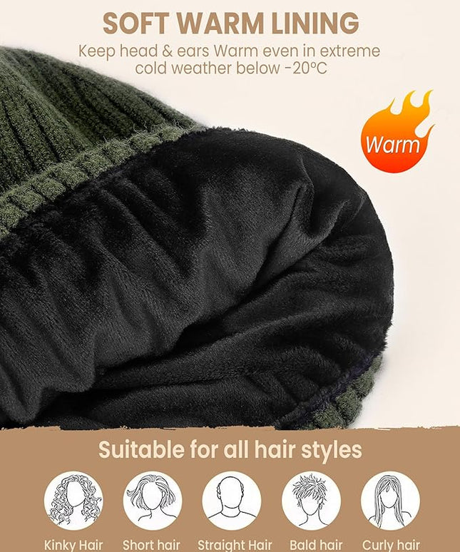 Winter Beanie Hat for Men & Women, Fleece Lined Thermal Knit Hat Ski Beanie Skull Cap Cuffed Cap for Cold Weather
