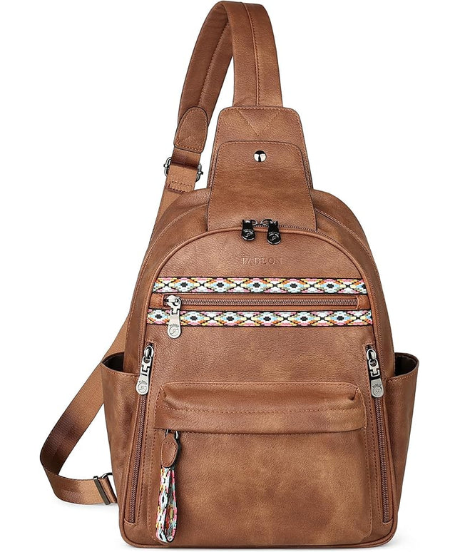FADEON Large Sling Bag for Women, Leather Crossbody Purse Designer Anti Theft Sling Backpack, RFID Fanny Packs for Travel