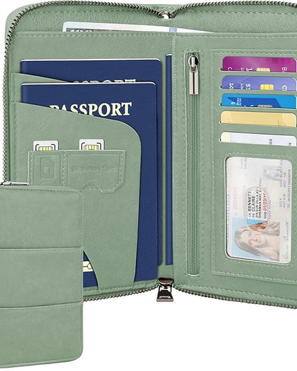 Family Passport Holder Wallet with Zipper, RFID Blocking Travel Document Organizer, PU Leather Passport Wallet for Women Men, Passport Cover Travel Wallet for Boarding Pass, ID, Money, Tickets