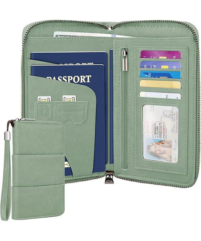 Family Passport Holder Wallet with Zipper, RFID Blocking Travel Document Organizer, PU Leather Passport Wallet for Women Men, Passport Cover Travel Wallet for Boarding Pass, ID, Money, Tickets