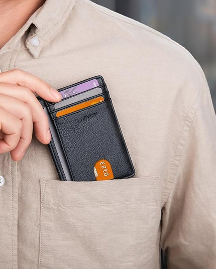 Buffway Slim Minimalist Front Pocket RFID Blocking Leather Wallets for Men and Women - Galactic Crack Black