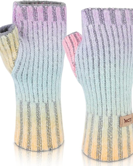 MCTi Winter Gloves for Women, Fingerless Mittens Knitted, Typing Gloves with Long Wrist Cuff, Warm for Cold Weather