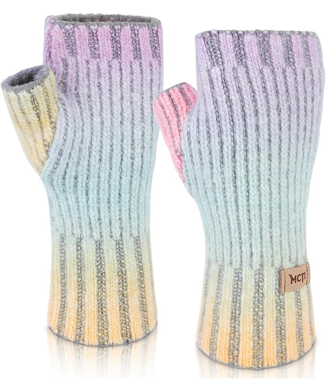 MCTi Winter Gloves for Women, Fingerless Mittens Knitted, Typing Gloves with Long Wrist Cuff, Warm for Cold Weather