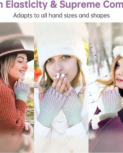 MCTi Winter Gloves for Women, Fingerless Mittens Knitted, Typing Gloves with Long Wrist Cuff, Warm for Cold Weather