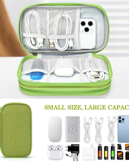 FYY Electronic Organizer, Travel Cable Organizer Bag Pouch Electronic Accessories Carry Case Portable Waterproof Double Layers Storage Bag for Cable, Cord, Charger, Phone, Earphone, Medium Size Green