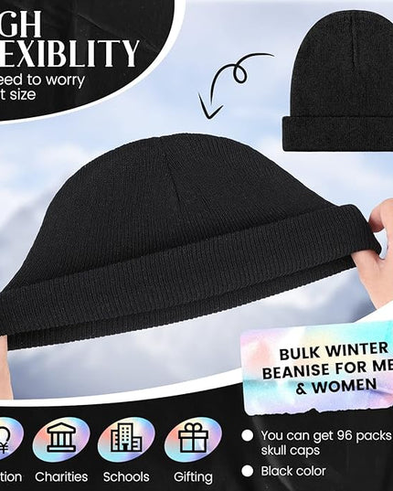 Tarpop 96 Pack Beanies Unisex Bulk for Men Women, Winter Beanie Hats Packs Knit Hat Warm Skull Cap Homeless