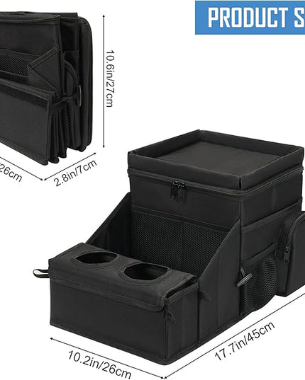 COOLBEBE Car Seat Organizer, Backseat Car Organizer with Cup Holders for Kids and Adults Travel, Cooler Compartment Passenger Seat Organizer Storage Box for Front or Middle Seat, Black