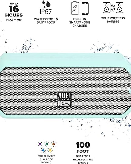 Altec Lansing - HydraJolt Wireless Bluetooth Speaker, Waterproof Portable Speakers with Built in Phone Charger and Lights, Everything Proof Outdoor, Shockproof, Snowproof, 16 Hours Playtime