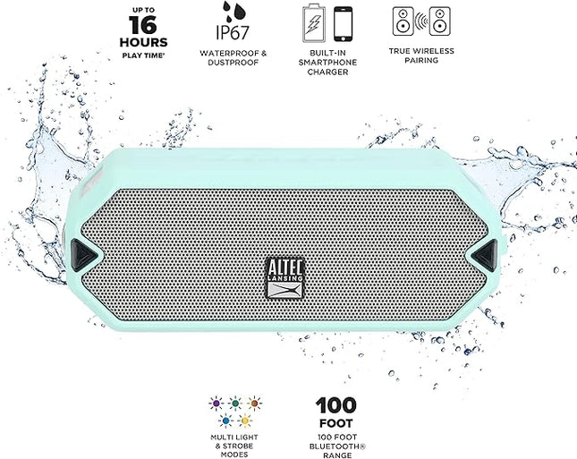 Altec Lansing - HydraJolt Wireless Bluetooth Speaker, Waterproof Portable Speakers with Built in Phone Charger and Lights, Everything Proof Outdoor, Shockproof, Snowproof, 16 Hours Playtime
