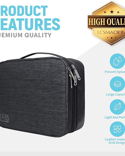Electronics Travel Organizer, Large Double Layer Portable Waterproof Travel Organizer Bag for Charging Cable Storage, Ipad, Power Bank, Hard Drive etc, for Travel, Business ,5pcs Cable