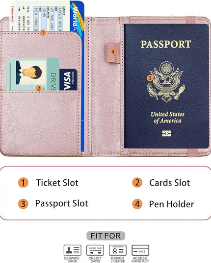 Melsbrinna Premium Leather Passport Holder Covers Case, Waterproof Rfid Blocking Travel Wallet Passport Holder with Pen Holder, Cute Passport Book for Women/Men