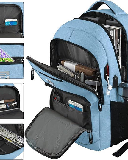 Laptop Backpack,Business Travel Anti Theft Slim Durable Laptops Backpack with USB Charging Port,Water Resistant College Computer Bag for Women & Men Fits 15.6 Inch Laptop and Notebook-Pale Blue