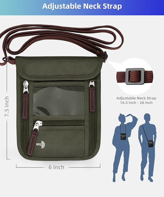 WALNEW Passport Holder Neck Pouch Travel Wallet for Women and Men, RFID Blocking Security Slim Traveling Wallet with Around Neck Lanyard Strap