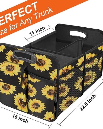 Trunk Organizer, Collapsible Trunk Organizers and Storage, Car Accessories for Women and Men, Multi-Compartment Trunk Storage Organizer for SUV, Car, Mini-Van - Sunflower