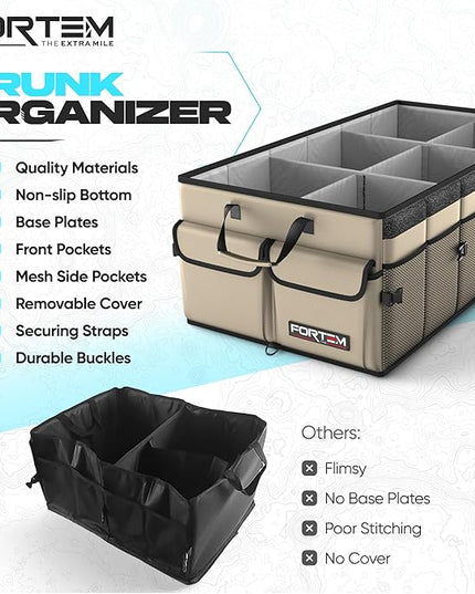 FORTEM Trunk Organizer For SUV Car Trunk Organizer, Foldable Storage, Car Accessories for Women Men, Collapsible Bag, Perfect Christmas Gifts, 600D Oxford, Non Slip Bottom, Straps, Soft Cover (85L)