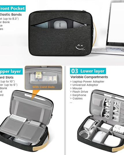 Travelkin Large Cord Organizer Travel, Electronic Organizer Travel Case, Expandable Cable Organizer Bag For Cords, Chargers Phone, Usbs, Tablet (Up to 10"), SD Card (Black)