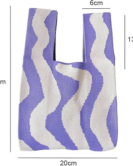 Women's Wrist Knot Tote Bag Small Crochet Wristlet Handbag Aesthetic Cute Knit Purse (Very Small Size)