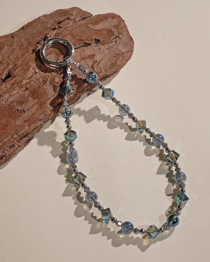 Cell Phone Wrist Strap Crystal Beaded Phone Bracelet Strap For Women Sparkling Beads Wristlet Lanyard Beaded Chain (Aqua Glass Green)