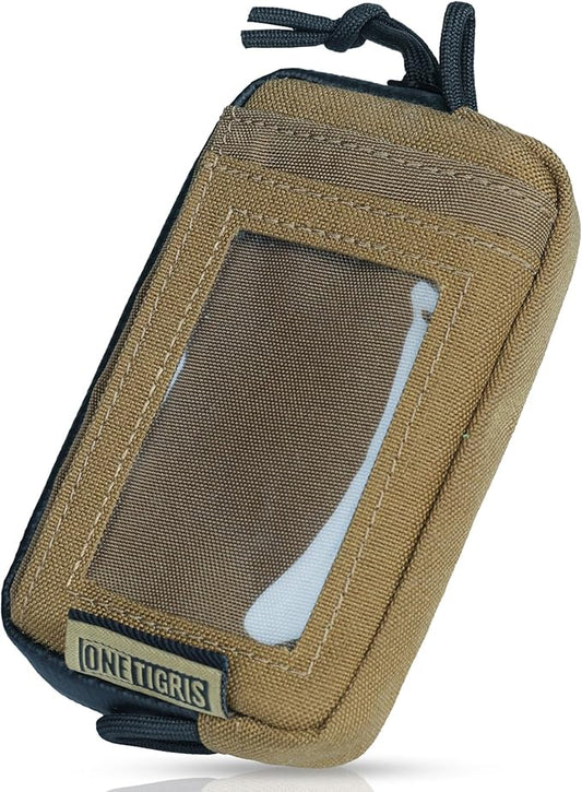 ONETIGRIS Front Pocket Wallet with Zippers Small Coin Purse Tactical Wallet Nylon Minimalist Wallet for Men Women, Brown