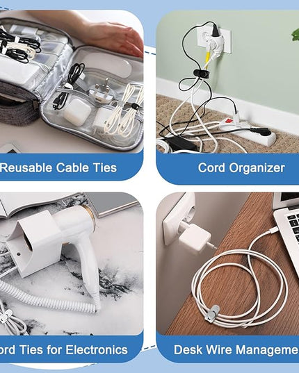 42 Pcs Silicone Cable Ties Reusable Cord Straps Multipurpose Elastic Cable Organizer for Bundling Fastening Earphone Phone Charger Home Office School (Black, White, Gray,3.15 Inch)