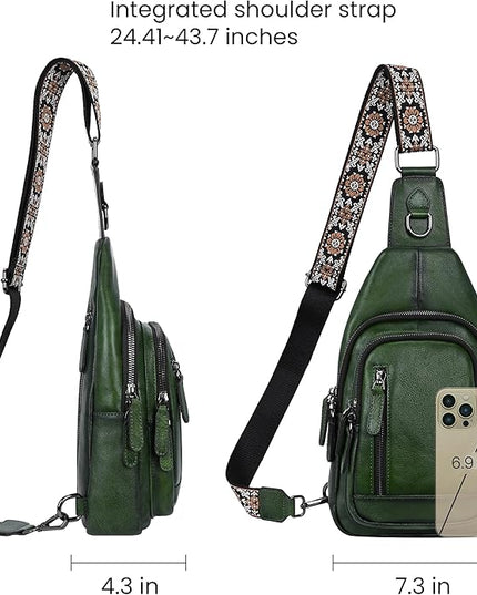 HESHE Leather Sling Bag for Women Crossbody Bags with Multi-Pocket Stylish Fanny Packs for Travel Chest Bag