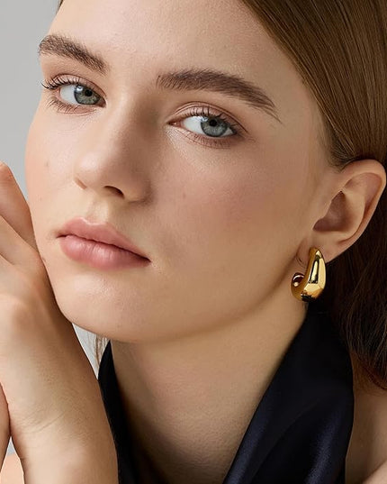 18K Gold Plated Chunky Hoop Earrings for Women Fashion Thick Gold Hoops Set Jewelry for Birthday Christmas Gifts