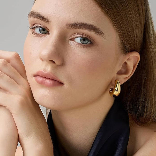 18K Gold Plated Chunky Hoop Earrings for Women Fashion Thick Gold Hoops Set Jewelry for Birthday Christmas Gifts