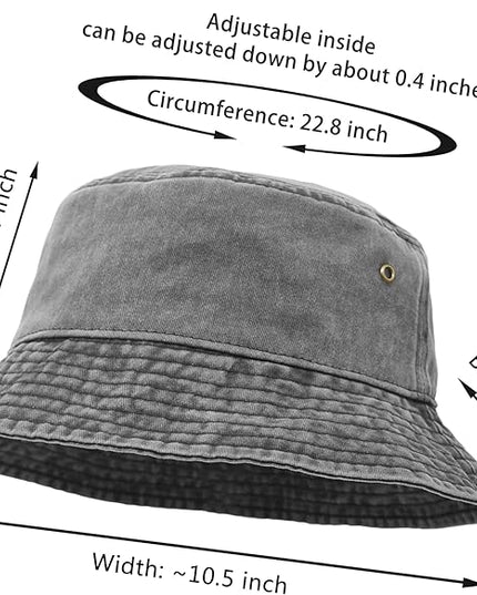 Bucket Hat, Wide Brim Washed Denim Cotton Outdoor Sun Hat Flat Top Cap for Fishing Hiking Beach Sports