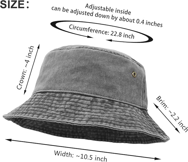 Bucket Hat, Wide Brim Washed Denim Cotton Outdoor Sun Hat Flat Top Cap for Fishing Hiking Beach Sports