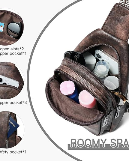 7L Sling Bag for Women Men Vegan Leather Crossbody Bags Fanny Pack Purse Backpack Over Shoulder Bag Travel Anti Theft